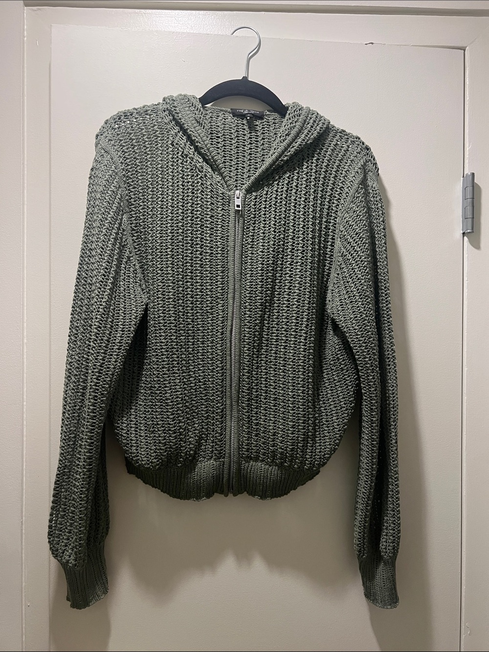 rag & bone Olive Green Open-Weave Zip Hoodie